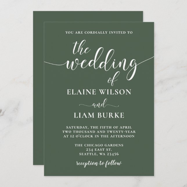 Rustic Greenery Simple Calligraphy Modern Wedding Invitation (Front/Back)
