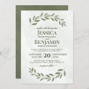Rustic Greenery Simple Elegant Sage Green Wedding Invitation
