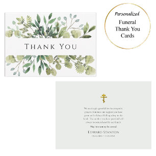 Rustic Greenery Simple Orthodox Christian Funeral  Thank You Card