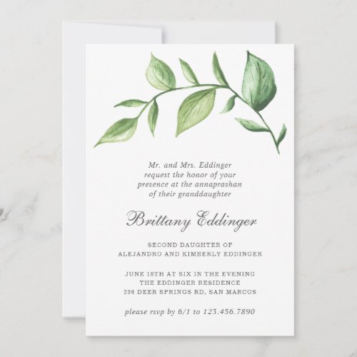 Rustic Greenery Sprig Gender Neutral Annaprashan Invitation