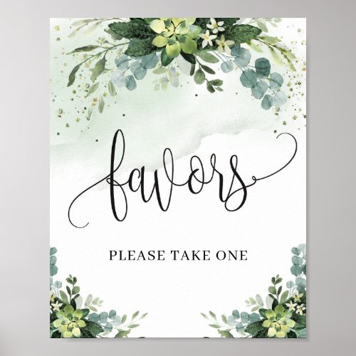 Rustic greenery succulent eucalyptus favors sign