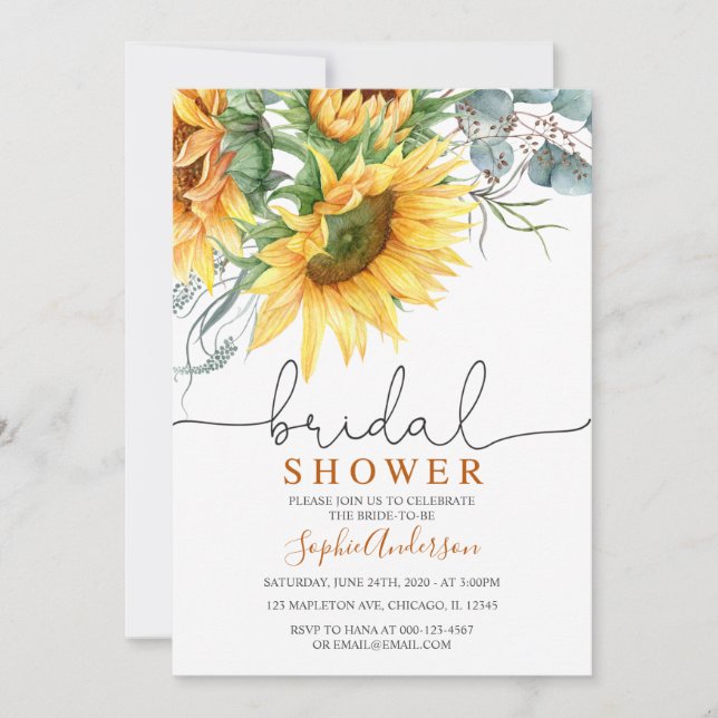 Rustic Greenery Sunflower Bridal Shower Invitation (Front)