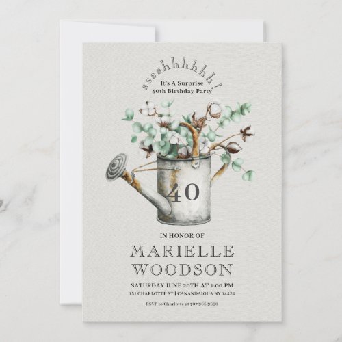 Rustic Greenery Surprise 40th Birthday Party Invitation