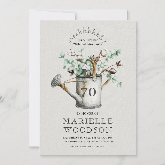 Rustic Greenery Surprise 70th Birthday Party Invitation (Front)