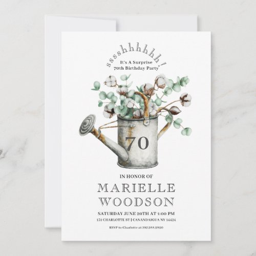 Rustic Greenery Surprise 70th Birthday Party Invitation