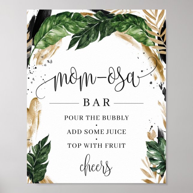Rustic greenery tropical leaves mom-osa bar sign (Front)