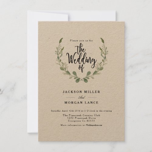 Rustic Greenery Vine  Kraft  Watercolor Wedding Invitation