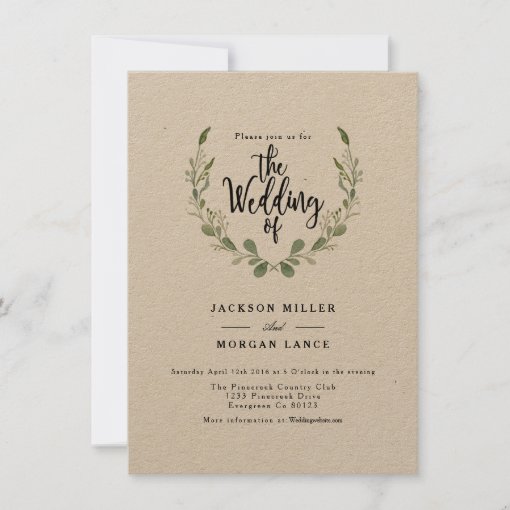 Rustic Greenery Vine | Kraft | Watercolor Wedding Invitation | Zazzle