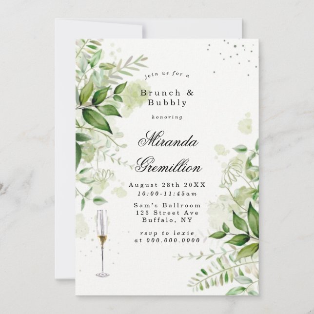 Rustic Greenery Vineyard Brunch & Bubbly  Invitation (Front)