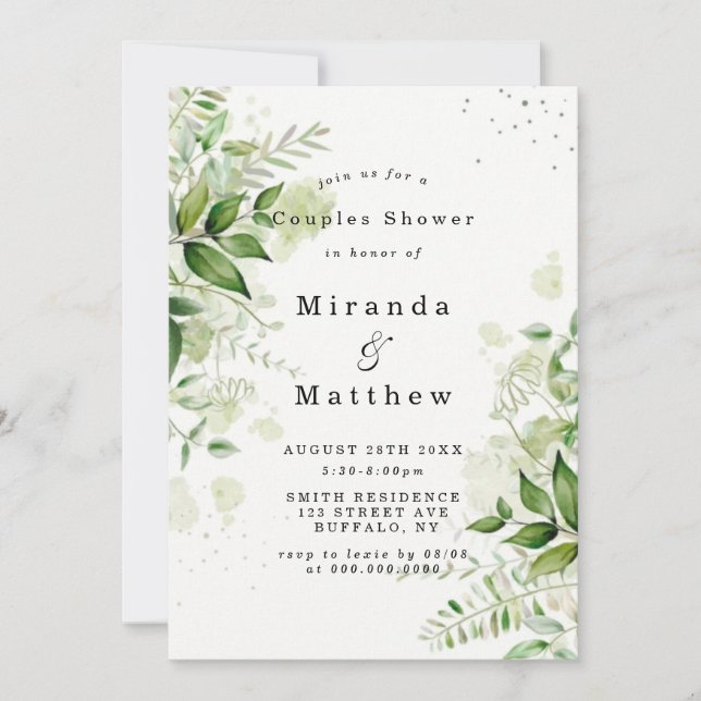 Rustic Greenery Vineyard Couples Shower Invites (Front)