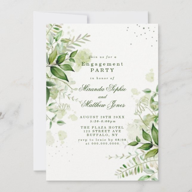 Rustic Greenery Vineyard White Engagement Party Invitation (Front)