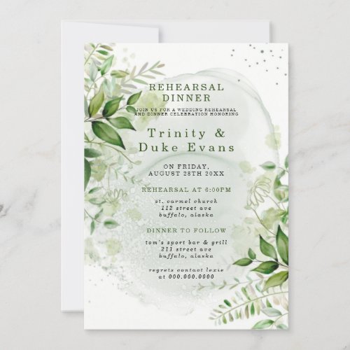 Rustic Greenery Vineyard White Rehearsal Dinner In Invitation