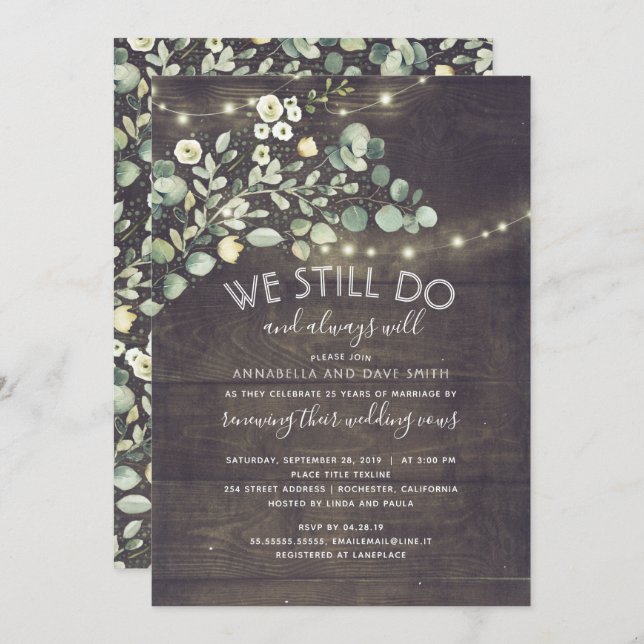 Rustic Greenery Vow Renewal Wedding Anniversary Invitation (Front/Back)