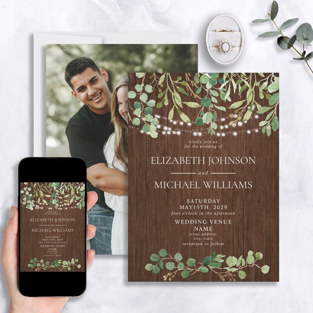 Rustic Greenery Watercolor Eucalyptus Photo Invitation (Creator Uploaded)