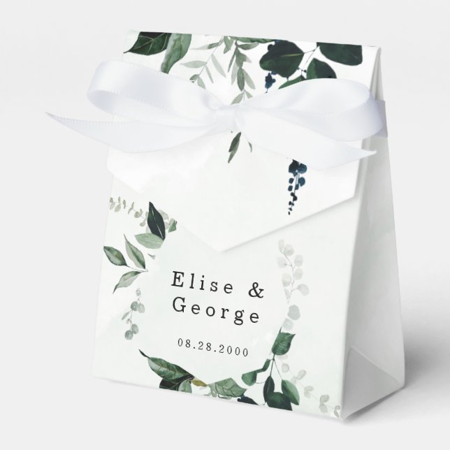 Rustic Greenery Watercolor Eucalyptus Wedding Favor Boxes (Front Side)