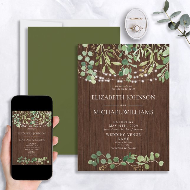 Rustic Greenery Watercolor Eucalyptus Wedding Invitation (Creator Uploaded)