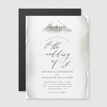 Rustic Greenery Watercolor Leaves Outdoor Wedding Magnetic Invitation by Eugene_Designs at Zazzle