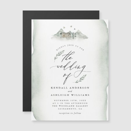 Rustic Greenery Watercolor Leaves Outdoor Wedding Magnetic Invitation