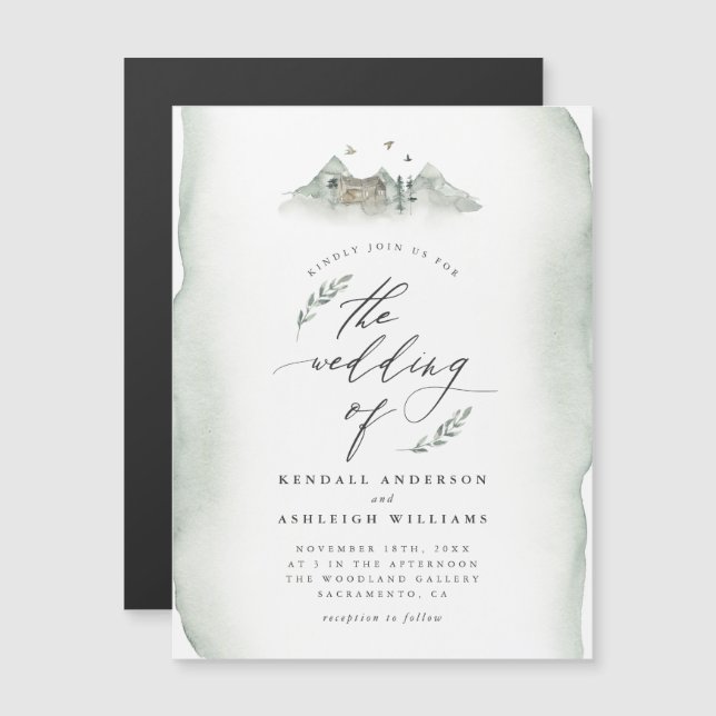 Rustic Greenery Watercolor Leaves Outdoor Wedding Magnetic Invitation (Front/Back)