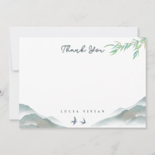 Rustic Greenery Watercolor Mountain Blank Thank You Card