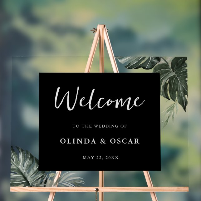 Rustic Greenery Watercolor Wedding Welcome  Acrylic Sign (Neutral)