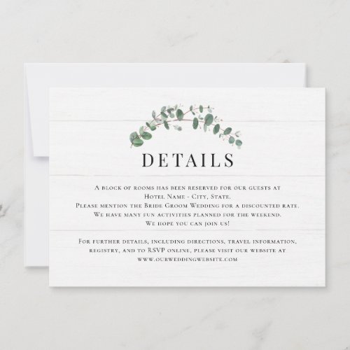 Rustic Greenery Wedding Details Enclosure Card