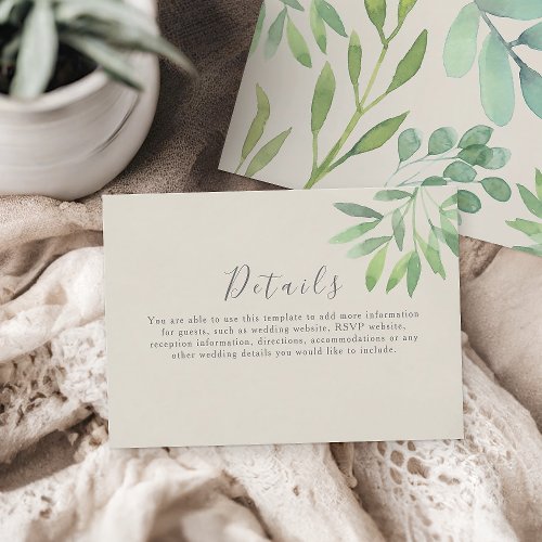 Rustic Greenery Wedding Details Enclosure Card