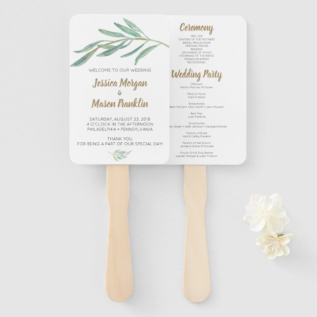Rustic Greenery Wedding Fan Program (Front and Back)
