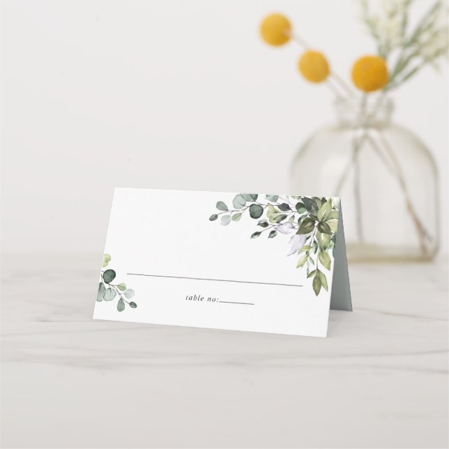 Rustic Greenery Wedding Folded Place Card (Front)