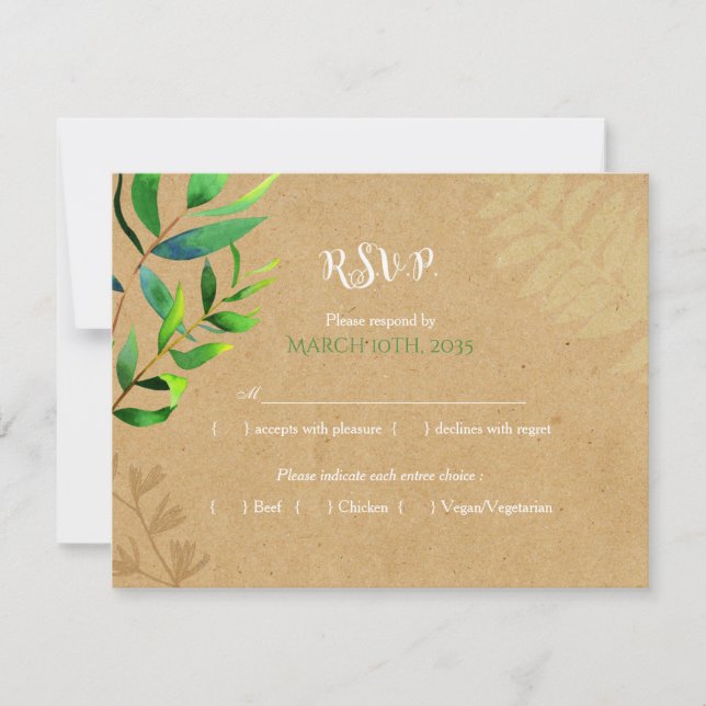 Rustic Greenery Wedding Meal Choice RSVP Card (Front)
