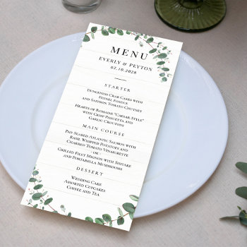 Rustic Greenery Wedding Menu Card by berryberrysweet at Zazzle