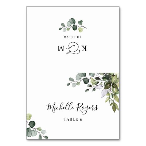 Rustic Greenery Wedding Place Cards Folded