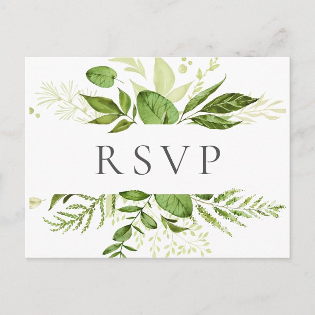Rustic Greenery Wedding RSVP Postcards (Front)