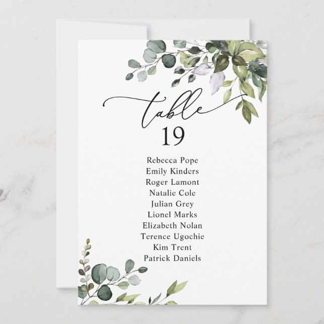 Rustic Greenery Wedding Seating Chart Table Cards (Front)