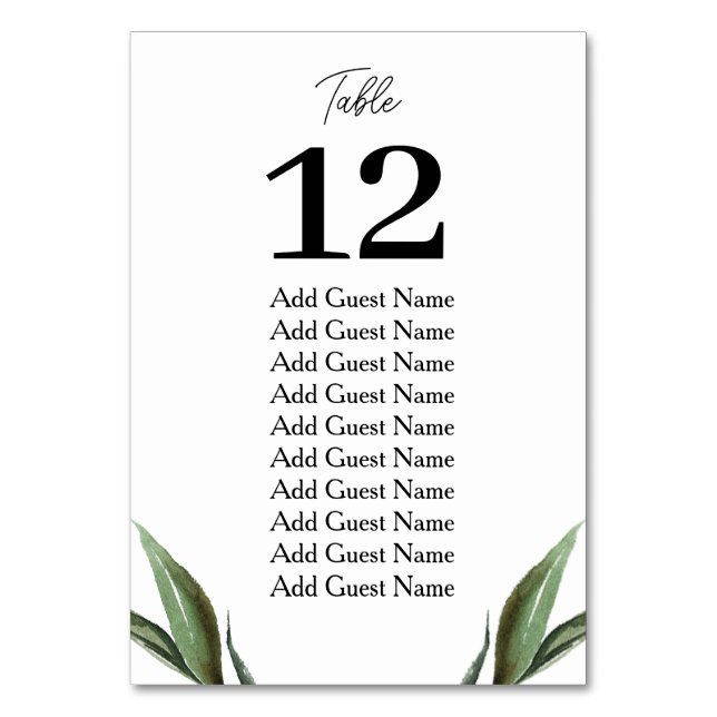 Rustic Greenery Wedding Table Number Seating Chart (Front)