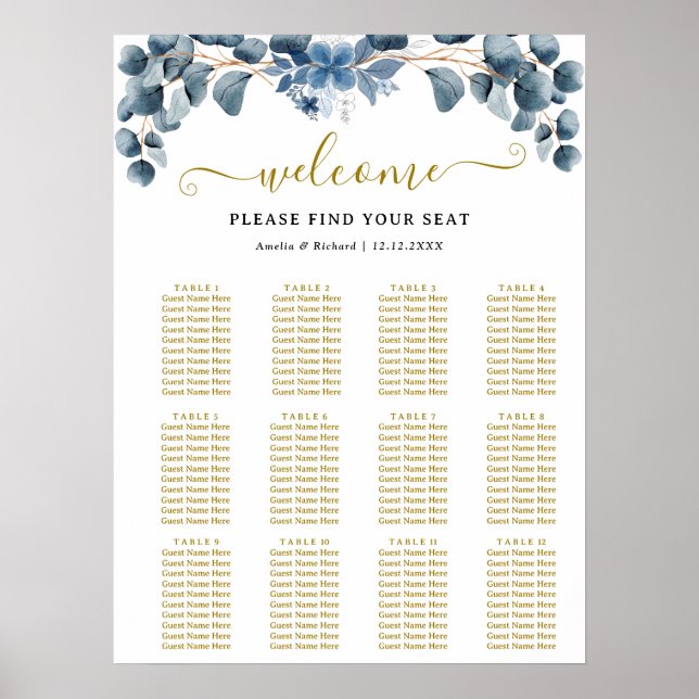 Rustic Greenery Wedding Table Plan Poster (Front)