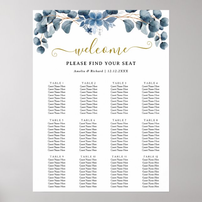 Rustic Greenery Wedding Table Plan Poster (Front)