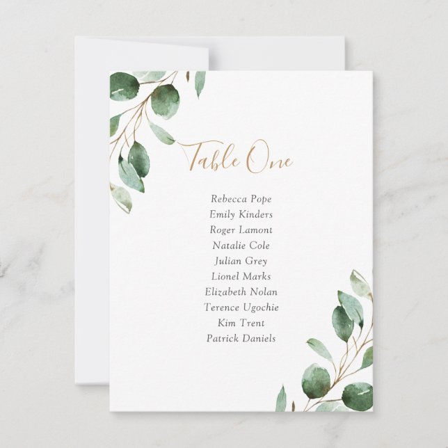 Rustic Greenery Wedding Table Plan Seating Cards (Front)