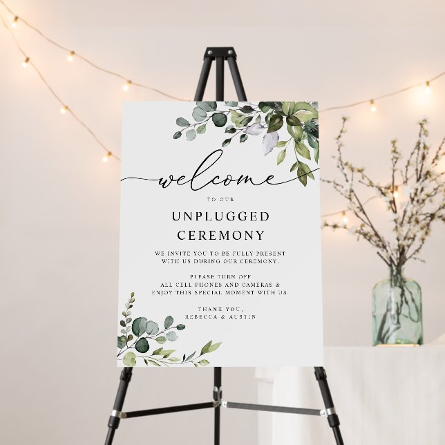 Rustic Greenery Wedding Unplugged Ceremony Foam Board (In Situ (Stand))