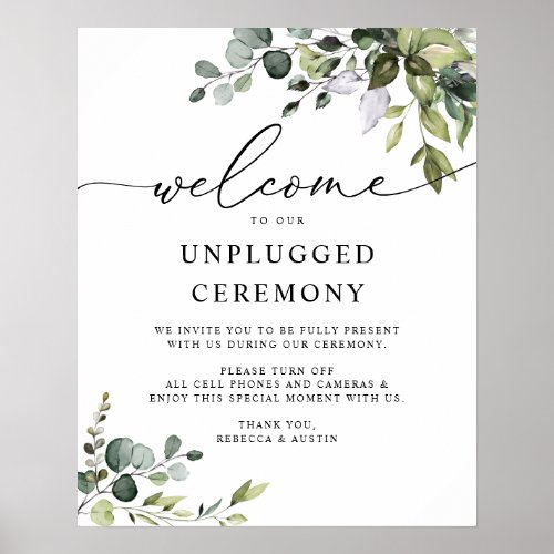 Rustic Greenery Wedding Unplugged Ceremony Poster