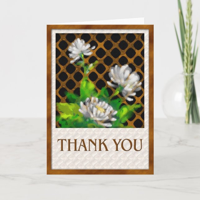 Rustic Greenery White Daisies Floral Thank You Card (Front)