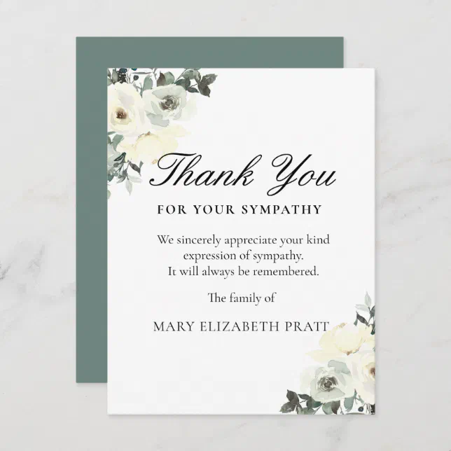 Rustic Greenery White Floral Funeral Thank You Car | Zazzle