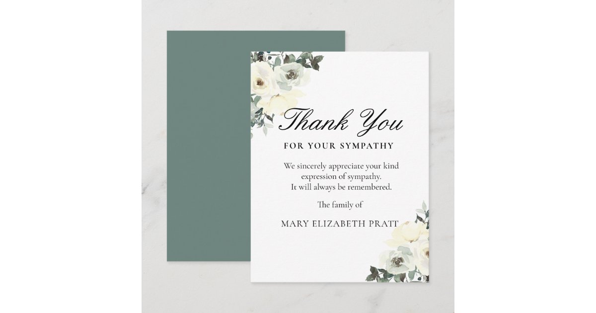 Rustic Greenery White Floral Funeral Thank You Car Card | Zazzle