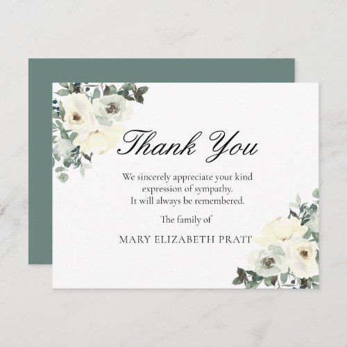 Rustic Greenery White Floral Funeral Thank You Card