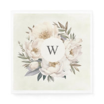 Rustic Greenery White Floral Monogram Wedding Napkins