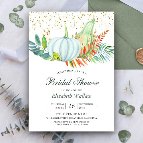 Rustic Greenery White Pumpkin Fall Bridal Shower Invitation