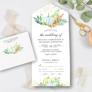Rustic Greenery White Pumpkins Autumn Fall Wedding All In One Invitation