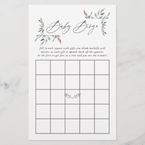 Rustic Greenery Winter Baby Shower Bingo