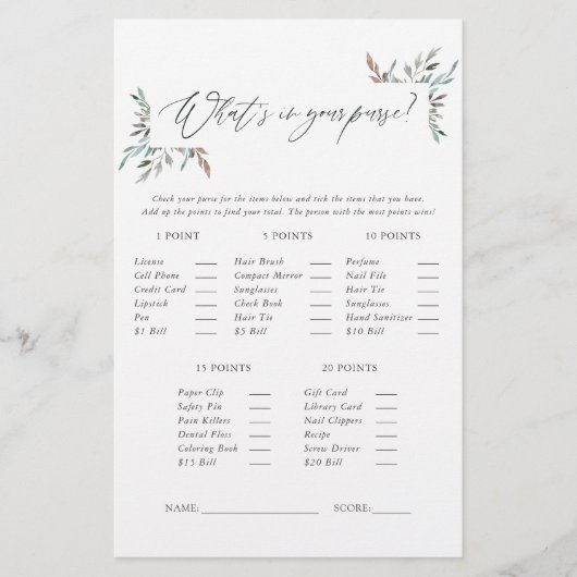 Rustic Greenery Winter Baby Shower Game (Front)