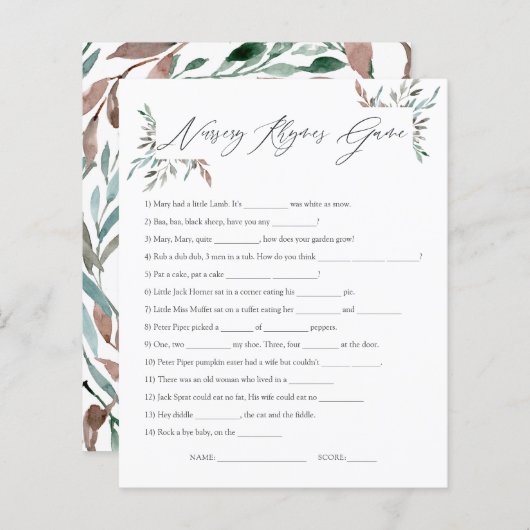 Rustic Greenery Winter Baby Shower Game (Front/Back)